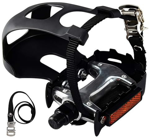 COZYROOMY Pédale Vélo Clip & Courroie Pro - Double Face Résine Fibre de Carbone/Alliage 6061, Compatible Vélo d'exercice/Extérieur 9/16 avec Stickers Réfléchissants (Garantie 1 an)