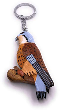 H-Customs Ciondolo di portachiavi fatto a mano in legno di falco colorato variopinto falco uccello falco