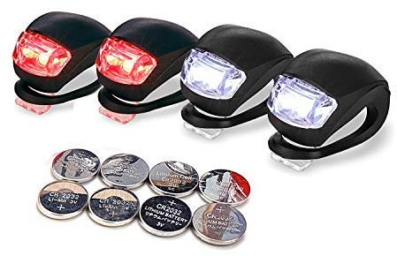 4 Pack Bike Lights Set - Battery Powered LED Bicycle Headlight & Taillight, 3 Mode Waterproof Cycling Safety Lights with Easy-Install Silicone Straps for Front Rear Wheel Road Mountain Bike