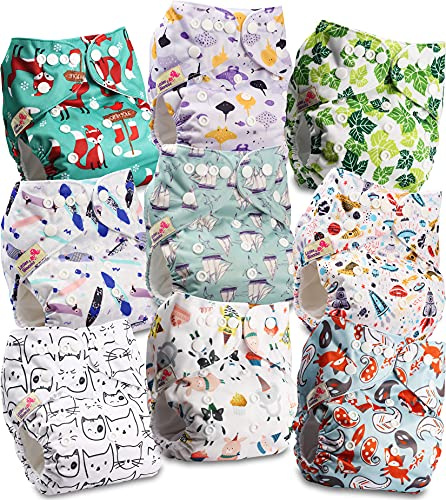 Littles & Bloomz 9 Reusable Pocket Cloth Nappies (Popper), P0907 | Gentle Comfort, Adjustable Fit for 0-3Y/3-15kg, Washable & Quick-Dry, Easy-Care, Multiple Insert Options Available Separately