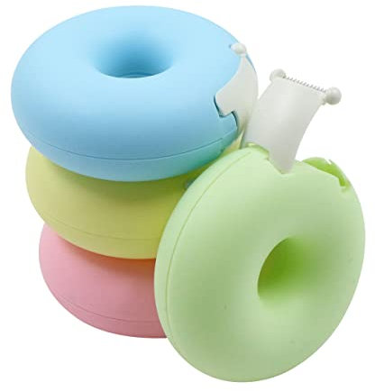 Klebefilm Klebebandabroller Tischabroller Tape Abroller - Donut Form Mini Bandschneider Schreibtisch Accessoire Fester Stand FüR Schule, Zuhause Und BüRo, Pink Gelb Blau GrüN 4 StüCk