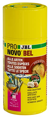 JBL PRONOVO BEL Flakes, alimento básico para Todos los Peces de Acuario de 8-20 cm, Copos para Peces, Talla M, 100 ml