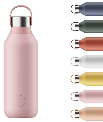 Chilly's Series 2 Water Bottle - Vacuum Insulated Stainless Steel Water Bottle with Soft Collar & Carry Loop, Thermal Flask For Hot & Cold Drinks - Leak Proof, No Sweat - Blush Pink, 500ml