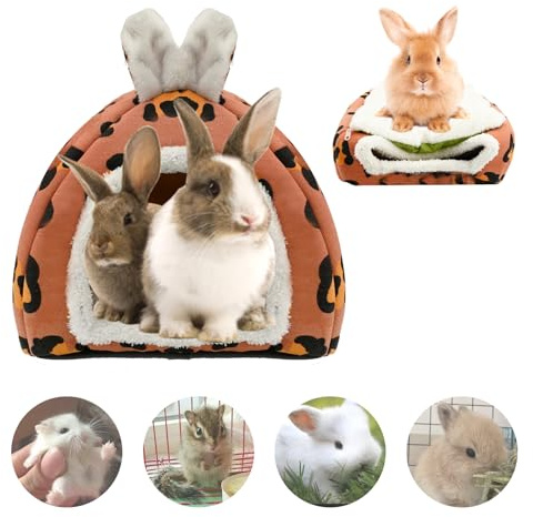 Guinea Pig Bed House, Warm Small Animal Bed Cave Rabbit House Hamster Hideaway with Removable Pad Large Hideout Guinea Pig Bedding Winter Sleeping House for Pet Bunny,Chinchilla,Hedgehog,Ferret (Red)
