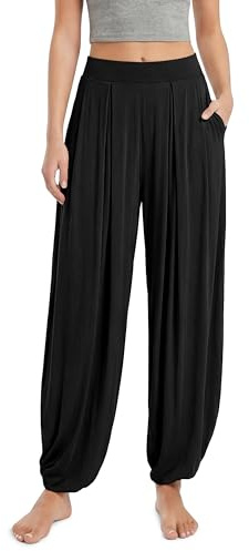 ODODOS Women's Wide Leg Pants with Pockets Lightweight Loose Draped Casual Palazzo Lounge Pajama Harem Pants, Black, Large