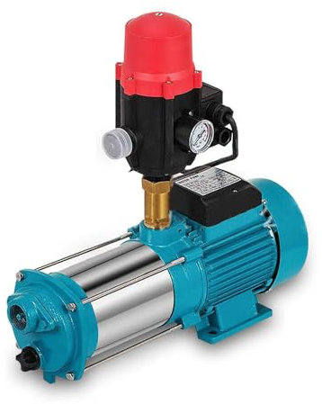 Kreiselpumpe 1,3KW 9,8Bar 4000L/H Gartenpumpe Edelstahl Wasserpumpe Hauswasserwerk Gartenpumpe, Förderhöhe 98m. Leistungsstarke Wasserpumpe mit Manometer und Druckschalter