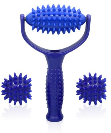 3-Teiliges Set Massagegeräte, Massagegeräte, Massagegeräte Mit Griffen, Massagerollen, Massagebälle, Tragbare Massagegeräte, Massagezubehör (Blau)