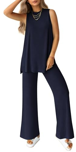 PRETTYGARDEN 2 Piece Lounge Sets for Women Travel Outfits, Navy,L