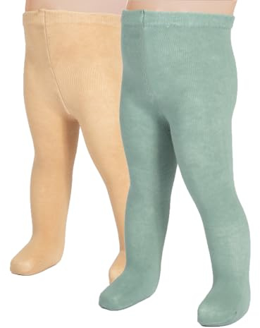 CALZITALY PACK 2 PAIA Collant Neonato in Cotone, Calzamaglia Neonato, Collant Baby, Liscio e a Pois, Grigio, Rosa, Blu, Dai 3 ai 24 Mesi, 200 DEN, Made in Italy (Felce+Ostrica, 3 mesi)