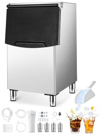 VEVOR Bac de Stockage de Machine à Glaçons avec Capacité de 113,4 kg, Bac à Glaçons en Acier Inoxydable, avec Filtre à Un Étage et Pieds en Caoutchouc Antidérapants Réglables, pour Restaurant Hôtel