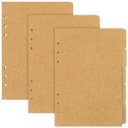 15 hojas, 3 separadores de papel de estraza con 6 agujeros, A5, separadores A5, carpeta de anillas, separadores para carpetas, hojas sueltas, cuaderno, organizador personal, plantillas para carpetas