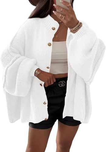 Saodimallsu Cardigan d'hiver court à manches lanternes pour femme | boutonnière, pull ouvert sur le devant, manches longues, ample, manteau tricoté, automne, veste