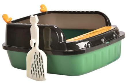 Kattlåda, Öppen topplåda for husdjurssand Kattsandsbassäng Stänksäker med skopa Höj kattsandsfack for alla typer av kattsandkatt(Green,S)