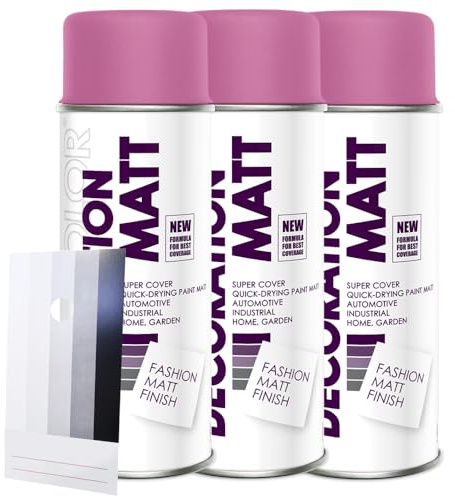 Craft-Equip DC 3 Stück Lackspray Matt nach RAL in 400ml zur Lackierung von Auto Stahl Aluminium Beton Holz und Spritzmusterkarte (3 Dosen in pink MATT RAL 4003 + Karte)