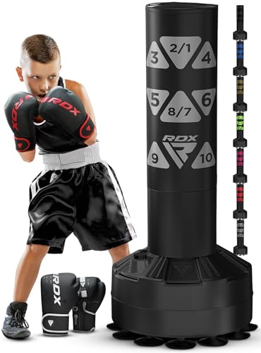 RDX Kids 70KG Free Standing Punch Bag with Gloves & Cover, 4FT Heavy Duty Junior RONIN Target Pedestal Bag Set, Suction Cup Stand Base, Freestanding Kickboxing MMA Boxing Muay Thai Gym Workout