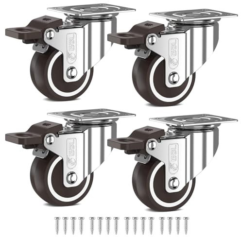 GBL Ruedas para Carga Pesada con 4 Frenos + Tornillos - 50mm hasta 200KG - Paquete de 4 Ruedas Silenciosas sin Marcas en el Suelo para Muebles - Ruedas Engomadas para Carros - Ruedas Plateadas
