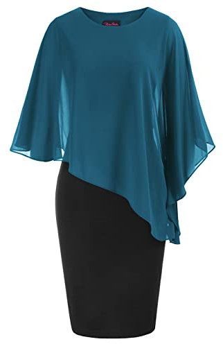 Hanna Nikole Capeklänning i stora storlekar, cocktailklänning med cape i chiffong, knälång aftonklänning med overlay, M