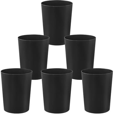 Cetomo 7.2L*6 Plastic Waste Paper Bin, Trash Can, Small Bins, Bedroom Bin, Round Waste Basket for Kitchen Rooms, Nesting, Matte, Frosted, Minimalist, Open Top, Black, 7.2L(6 Pack)