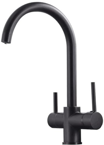3 Wege Wasserhahn, KEOKBON Küchenarmatur 3 Wege, 3 in 1 Mischbatterie Küche für Wasserfilter, Drei Wege Armatur, Trinkwasserhahn mit 2 Hebel, Spültischarmatur Küche, Schwarz