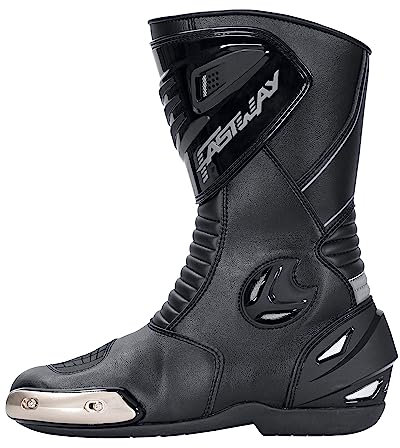 FAST WAY FRS-1 Motorradstiefel Herren & Damen, CE Zertifizierte Motorradschuhe, Racing Motorradstiefel mit Schleifer, Motorrad Stiefel mit Verstärkungen an Schienbein, Ferse & Knöchel, Größe 46