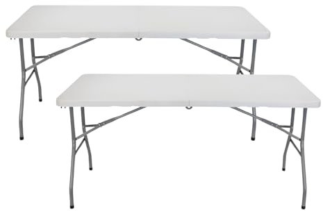 THINIA HOME - Tavolo pieghevole rettangolare Catering 150 cm (Pack 2), resina/acciaio, interno/esterno, giardino e terrazza, resistente umidità e raggi UV, portatile, 4 posti, dimensioni 150 x 70 x 74