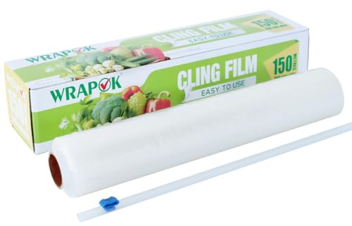 WRAPOK Dispenser di pellicola trasparente per catering e taglierina, in plastica, per cucina, 350 mm x 150 m