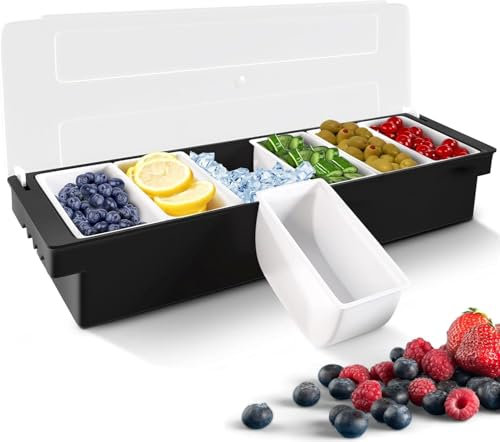 Contenedor de condimentos enfriados con hielo con tapa, servidor de condimentos enfriado con hielo, bandeja para servir frutas, ollas de condimentos con 6 platos extraíbles para ensalada de frutas