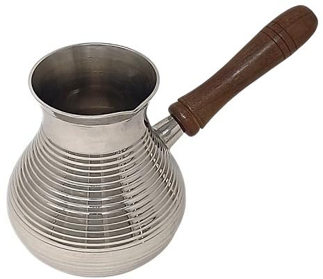 Cezve/Turka - Olla de café (750 ml, latón niquelado, mango de madera extraíble