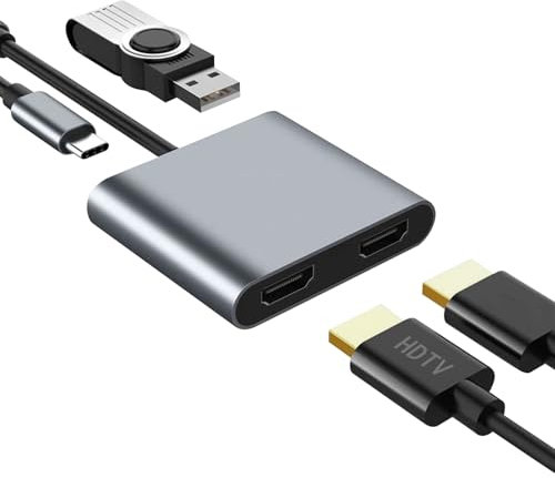 Colexy USB 3.0 auf Dual HDMI Adapter mit USB 3.0 Port, DisplayPort Splitter Adapter 4K30Hz, HDMI zu USB Audio Video Grafikkonverter Kabel für Laptop Monitor Desktop TV, Kompatibel mit Mac OS, Windows