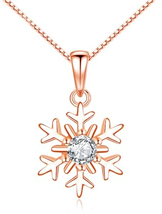Loutade Silber Weihnachten Halskette, 925 Sterling Silber Schneeflocke Halskette mit Zirkonia, 45+5cm Silberkette mit Schneeflocke Anhänger, Rose Gold Winter Weihnachtsschmuck Geschenke für Damen