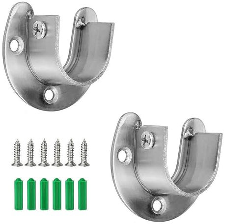 2 Pack Wardrobe Rail Support Brackets and Pole Fittings for Shower Curtain (25mm/0.98 In)