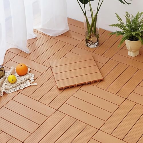 KjoiDWz Carreaux de terrasse de Drainage en Plastique 10 m², découpables, Carreaux de terrasse carrés imbriqués, revêtement de Sol en Plastique Imitation Bois(Brown)