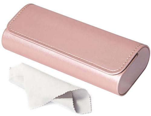 AkoaDa Étui à lunettes Hardcase, boîte à lunettes en cuir premium élégante en noir, coque rigide avec chiffon en microfibre, pour femmes et hommes, idéal pour les voyages et l'usage quotidien (Rose)