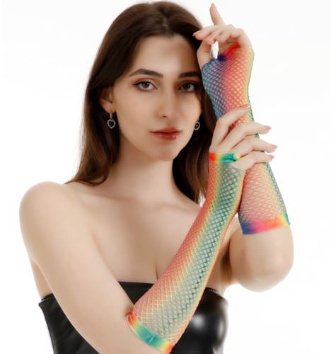 WUYJI Fancy Dress Gloves & Handwear for Adults, 1 paio di guanti a rete senza dita da donna stile vintage anni '80 colorati di media lunghezza adatti come accessori per costumi da festa a tema
