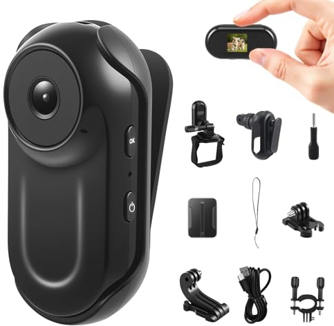 Mini Action Cam, 1080P HD Telecamera Sportiva 64 GB, 130° Bodycam, Telecamera d'Azione Portatile, Vlog Camera,Telecameras per Caschi di Bicicletta e Motocicletta per Interni (senza scheda di memoria)