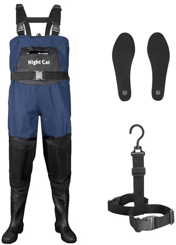 Night Cat Wathose Herren Damen Frauen Wathose mit Stiefeln wasserdichte Atmungsaktive Crosswater Waders Dunkelblau EU 45