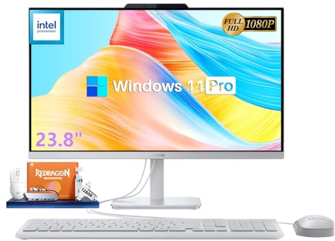 Lenovo A100 23.8 FHD All-in-One Desktop Computer, Intel N100 Processor, 16 GB RAM, 512 GB SSD, Windows 11 Pro, Wi-Fi 6, Bluetooth, Integrated Webcam, HDMI, Wired Keyboard & Mouse, Business AIO PC