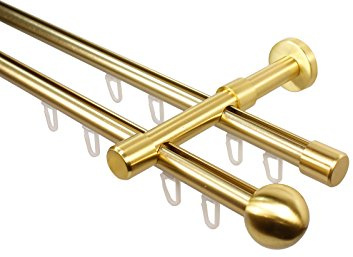 Messing Optik Innenlauf Gardinenstange 2-läufig 16 mm mit Endstück Kugel, 180 cm