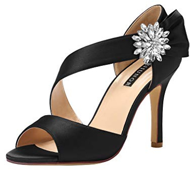 ERIJUNOR E0053 High Heel Party Sandals For Woman Open Toe Stiletto Bow Shoes Wedding Evening Dress Shoes For Dancing Black Size 8