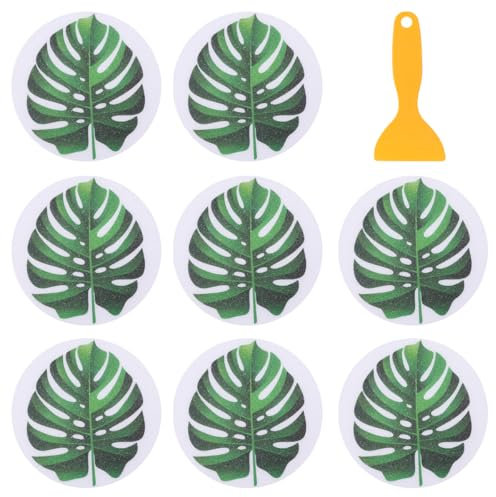 Anti Rutsch Sticker Aufkleber Tropische Blätter Muster Antirutsch Pads Badewannenaufkleber Selbstklebend Rutschschutz mit Schaber für Kinder 8 Stück Grün