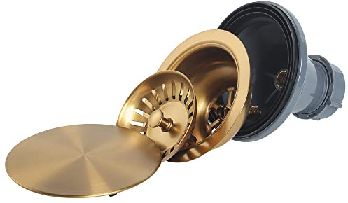 Lonsince Spülbecken-Ablaufgarnitur mit Korb, goldfarbenes Waschbeckensieb, 8,9 cm, Edelstahl-Spülbeckensieb mit dekorativer Abdeckung, goldfarben