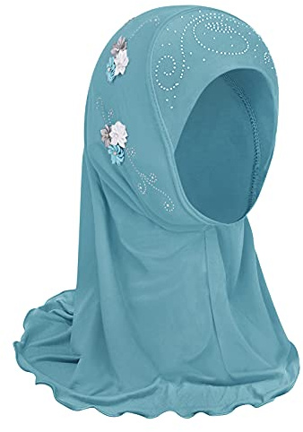 TINAYAUE Kids Girls Muslim Hijab Lace Islamic Scarf Shawls Turban with Flowers Hijab Chiffon Head Scarfs Head Wrap (2-7 Y)