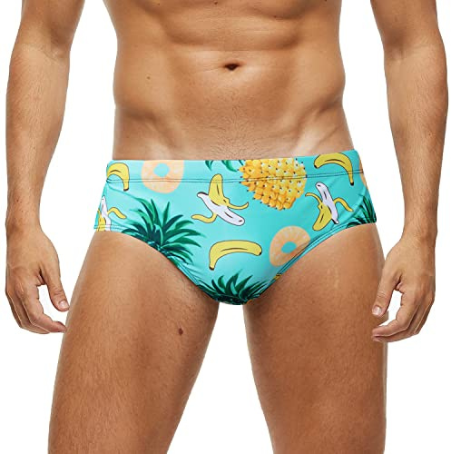 Arcweg Men's Swimming Trunks Briefs Low Waist with Removable Pad Swimwear Elastic Beach Shorts Boxers Underwear Big Pineapple L(EU)