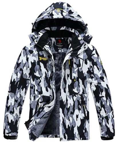 donhobo Men's Fleece Jacket Winter Waterproof Warm Ski Jackets Windproof Coat with Zip Pockets Hood(Camo,XXL)