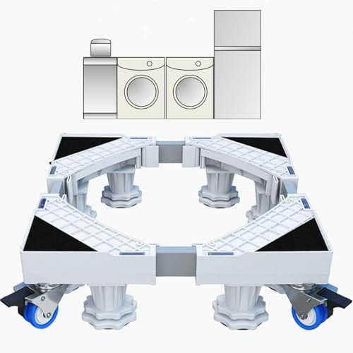 KOLENSA Support de machine à laver réglable et mobile, roue télescopique, frein, plate-forme élévatrice pour équipement lourd tel que réfrigérateur et sèche-linge