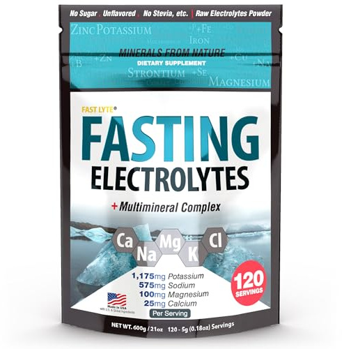 Fast Lyte Fasting Electrolyte Supplement Powder | No Sugar Unflavored Raw Electrolytes | 25% RDI Magnesium and Potassium with Trace Minerals | Carnivore & Keto Friendly | Sugar Free Fasting Salts