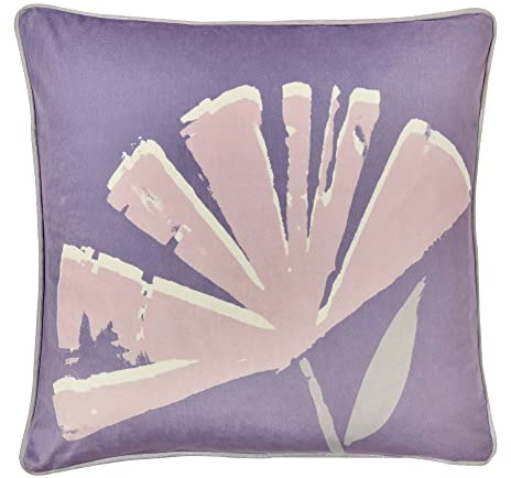 Fusion - Lilac Purple Cushion (43 x 43cm) - Soft Velvet Cushion with Filling Included - Purple/Pink Floral Cushion - Piped Edge - Cushions with Covers Included/Cushion Insert - For Bedroom/Living Room