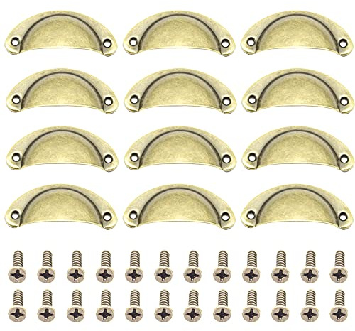 CEEYSEE 12 Pezzi Maniglie per Mobili 81mm * 35mm Pomelli per Mobili Vintage Cucina Cassetti Maniglie Shell Coppa Semicerchio Pull Pomelli con Viti per Porte Armadio Pomello (YLSQTS)