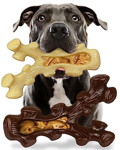 2 Pack Indestructible Dog Chew Toys for Aggressive Chewers,Boredom and Stimulating Best Aggressive Dog Chew Toys for Medium/Large Breed Dogs,Tough Durable Dog Bones for Teeth Cleaning and Training