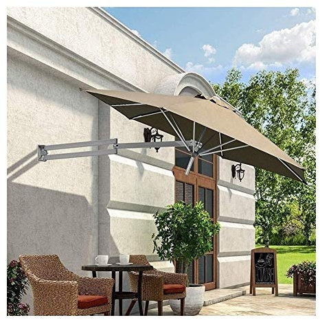 Aluminium Wall Mounted Portable Garden Parasol Umbrella Outdoor Balcony Sunshade Awning with Tilting Feature in Khaki